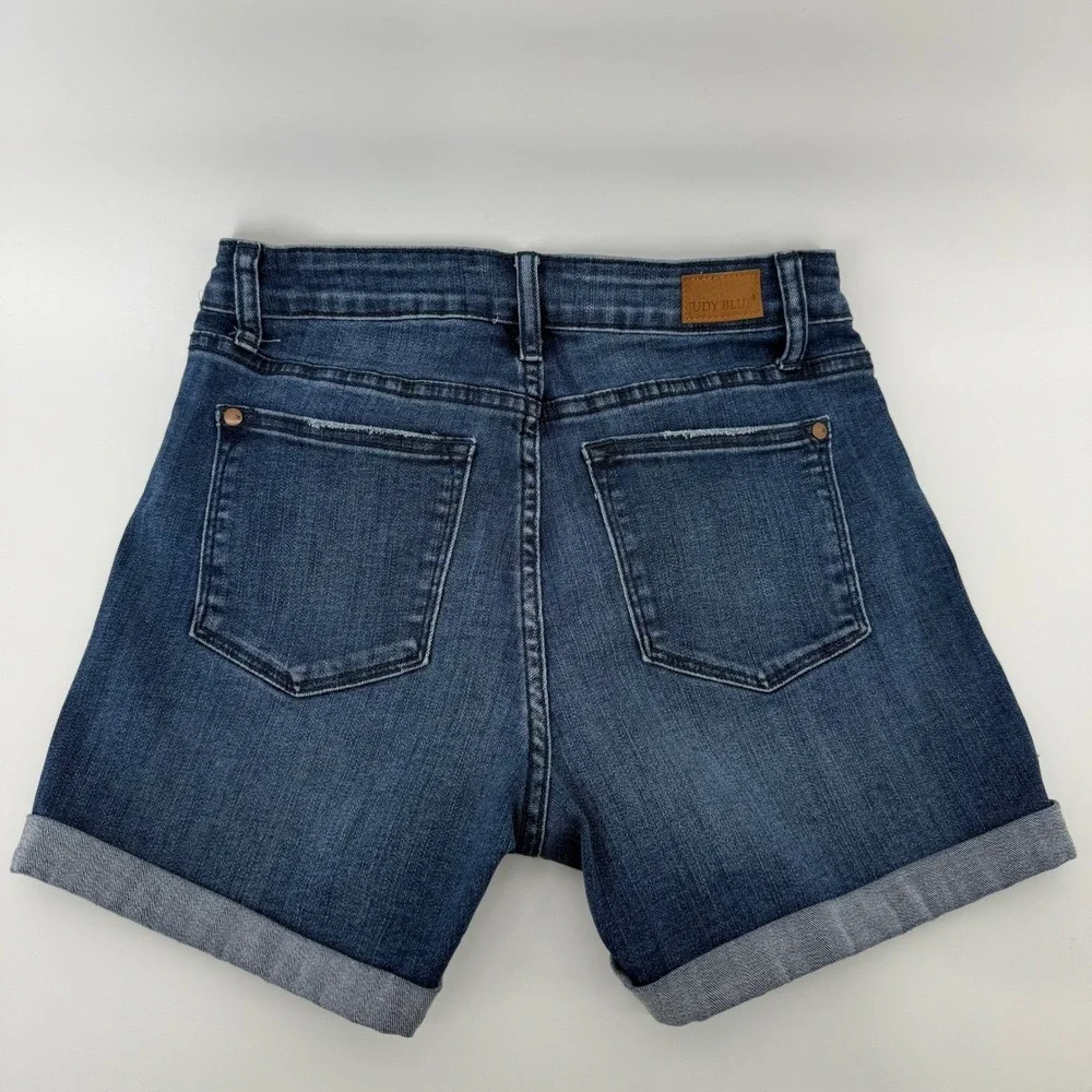Judy Blue Los Angeles Women Size 28 Blue Denim Button Fly Cuffed Shorts JB15007‎
